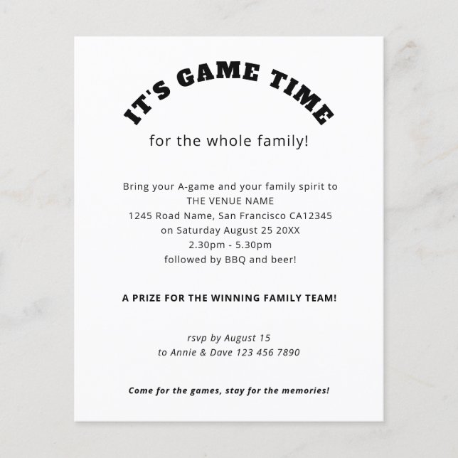 PAPPER Family Games Day Slogan Black White Flygblad (Framsidan)
