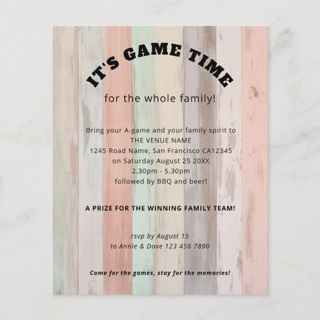 PAPPER Family Games Day Slogan Färgad Wood Flygblad (Framsidan)