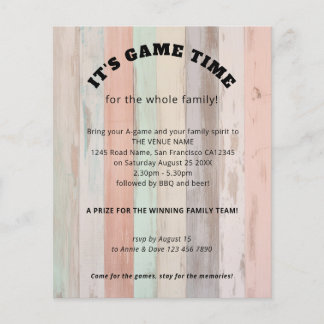 PAPPER Family Games Day Slogan Färgad Wood Flygblad