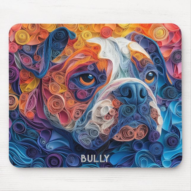 Papper färglös bulldog Quilling Porträtt Musmatta (Framsidan)