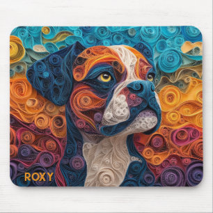 Papper färgstark boxer Quilling Hund Porträtt Musmatta