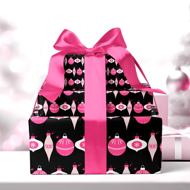 Papper färgstark Rosa och svart julinsvällning Presentpapper (pink Christmas wrapping paper festive pink and black wrapping paper for Christmas gifts)