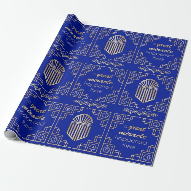 Papper figursättning för Hanukkah Dreidel Art Deco Presentpapper (Utrullad)