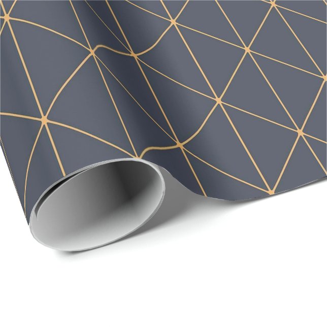 Papper figursättning - Geometric Guld och Blue Mön Presentpapper (Rullad Hörn)