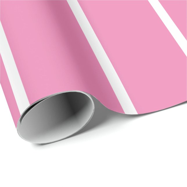 Papper figursättning - Rosa med vit Rand Presentpapper (Rullad Hörn)