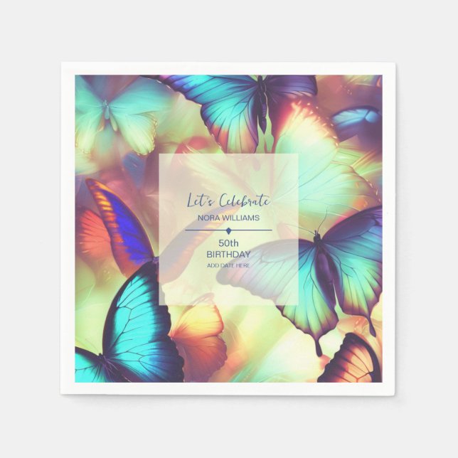 Papper fjäril Birthday Pappersservett (Framsidan)