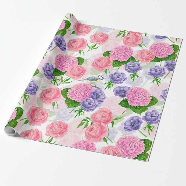 Papper fläck och blommor presentpapper (Utrullad)