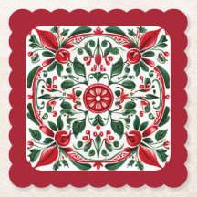 Papper folkart röd och grönt underlägg