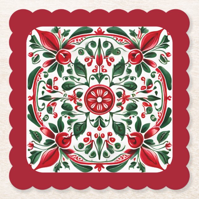 Papper folkart röd och grönt underlägg (Framsida)