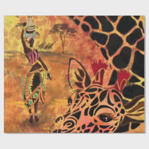 Papper för afrikansk kvinna och Giraffe Wrapping Presentpapper