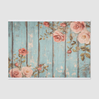 Papper för Aqua Rosa Flower Wood Plank Decoupage 