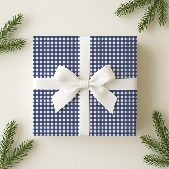 Papper för att  "Navy Blue Gingham Helgdag Wrappin Presentpapper (Skapare uppladdad)