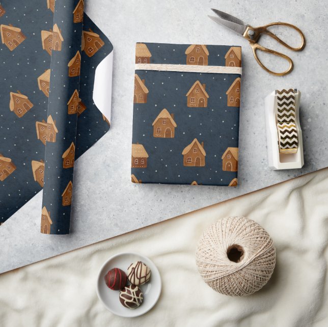 Papper för att slå in hus av pepparkakor presentpapper (Hantverk)