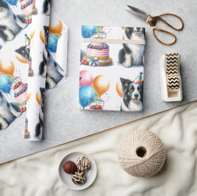 Papper för avverkning av Cute Gräns Collie Grattis Presentpapper (Hantverk)