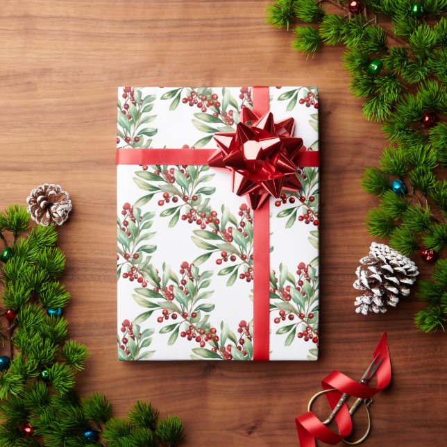 Papper för Berries och Grey Wrapping Presentpapper (Julgåva)