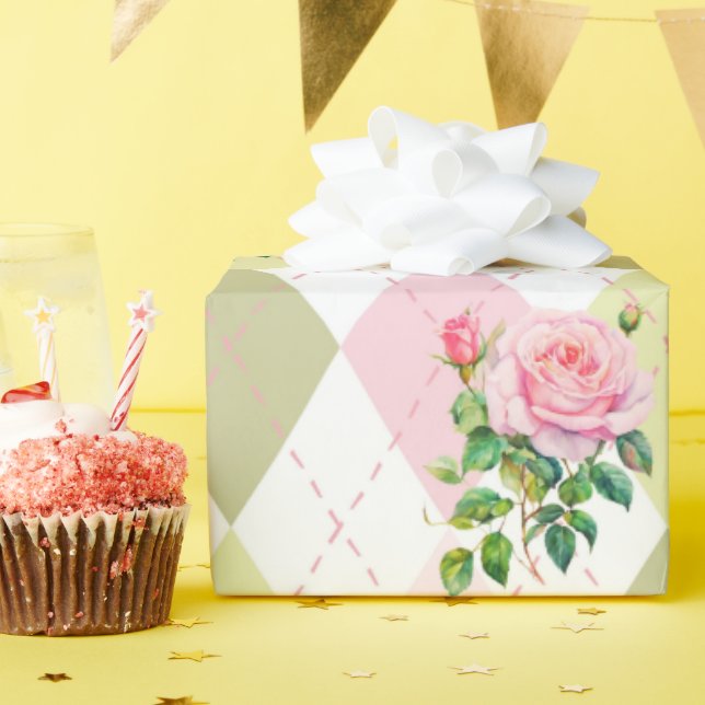 Papper för blomning av botaniska Ro Presentpapper (Födelsedagsfest)