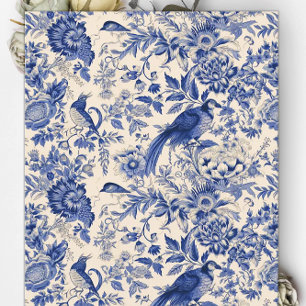 Papper för Blue Toile du Jouy Blommigt Pheasant Sc