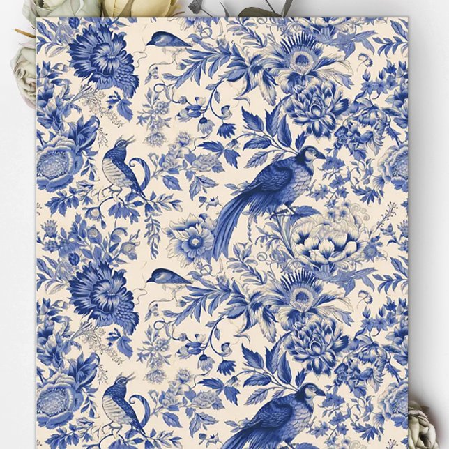 Papper för Blue Toile du Jouy Blommigt Pheasant Sc (Skapare uppladdad)