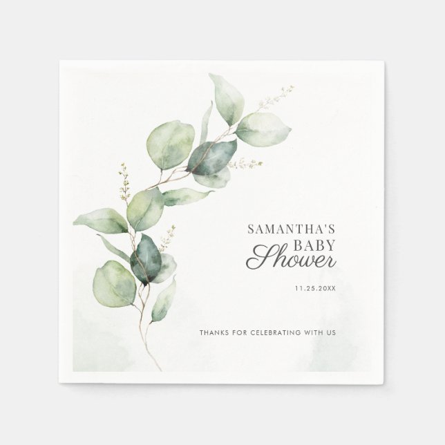 Papper för botaniskt eukalyptus Greenery Baby Show Pappersservett (Framsidan)