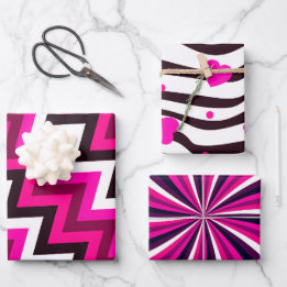 Papper för Bright Rosa Black Zigzag Starburst Wrap
