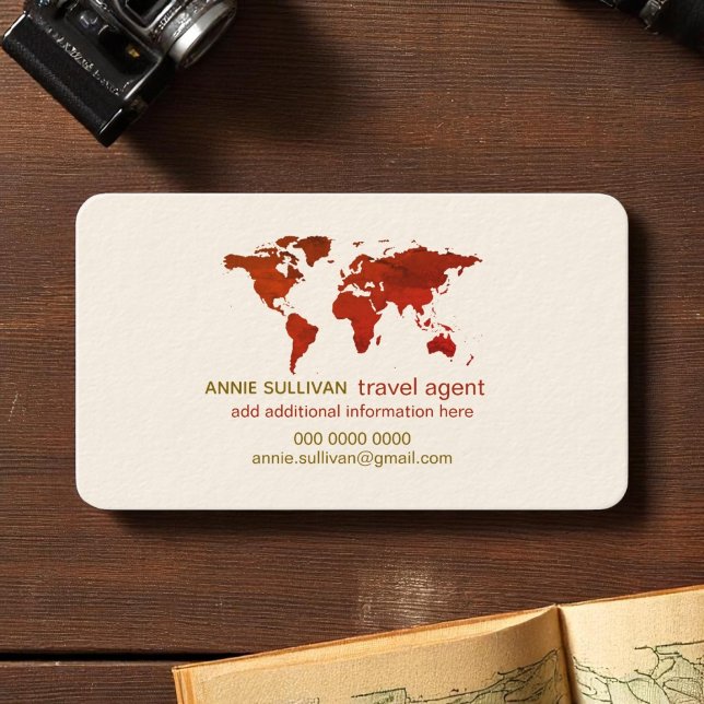 Papper för Browish World Map Travel Agent Cream Visitkort (Skapare uppladdad)