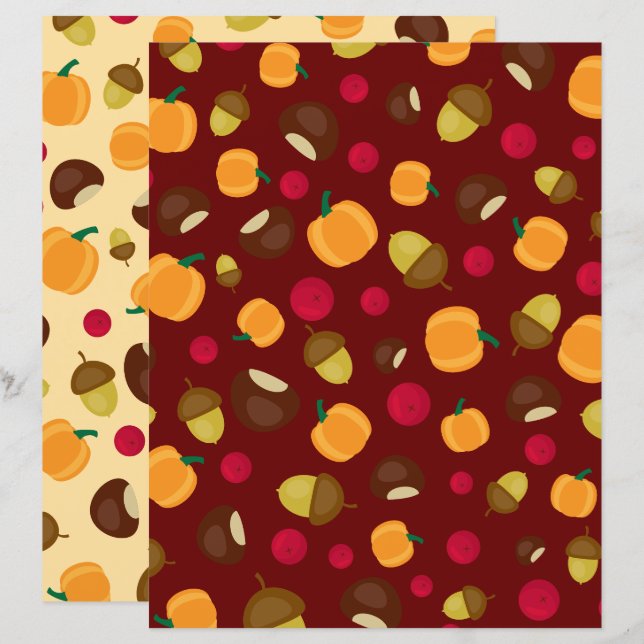 Papper för Burgundy Autumn Pumpkin Berries Scrapbo (Fram/baksida)