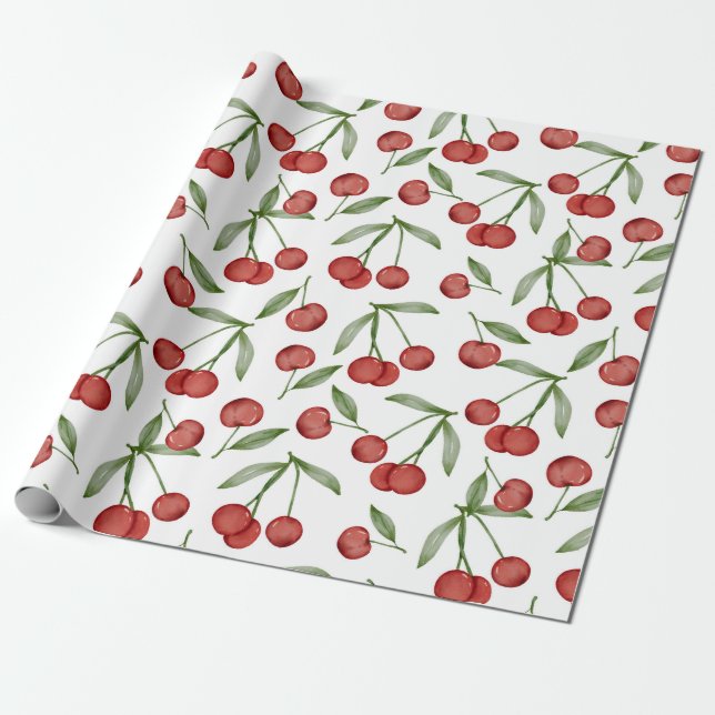 Papper för Cherry Mönster Wrapping Presentpapper (Utrullad)