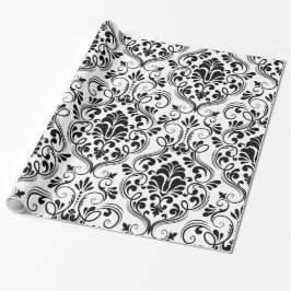 Papper för chic Damask Black & White Wrapping Presentpapper