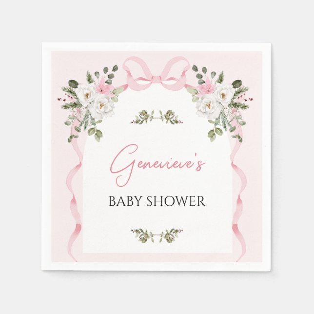 Papper för Croquette Rosa Bow Arch Baby Shower Pappersservett (Framsidan)