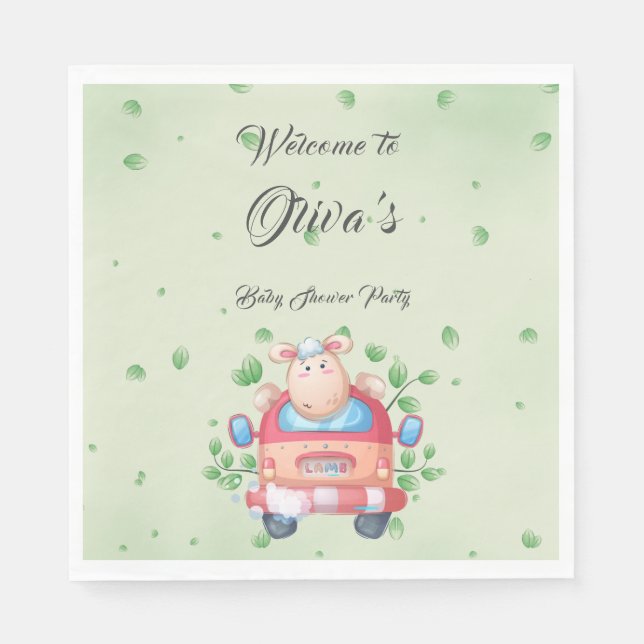 Papper för Cute Baby Lamb Baby Shower Pappersservett (Framsidan)