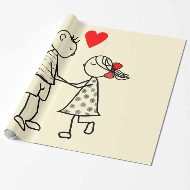 Papper för Cute Couple Wrapping Presentpapper (Utrullad)