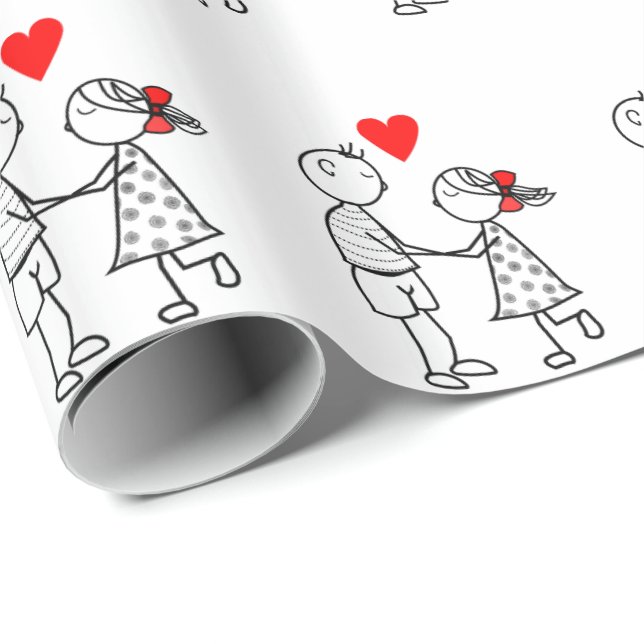 Papper för Cute Couple Wrapping Presentpapper (Rullad Hörn)