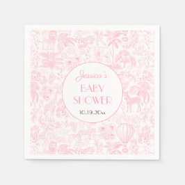 Papper för Cute Safari Toile de Jouy Rosa Baby Sho Pappersservett