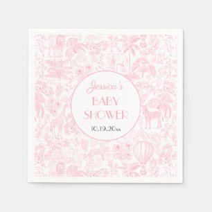Papper för Cute Safari Toile de Jouy Rosa Baby Sho Pappersservett