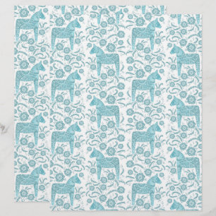 Papper för Dala Horse Teal Folk Art Scrapbook