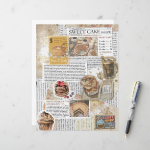 Papper för decoupage med motiv av tårtor och kaffe