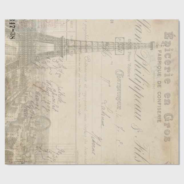 Papper för Eiffel tornEphemera 60lb Decoupage Presentpapper (Platt)