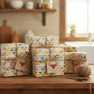 Papper för färgstark Bullhuvud Silhouette Wrapping Presentpapper