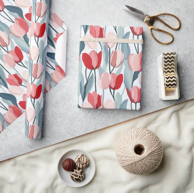 Papper för färgstark dekorativ tulip Bouquet-omsla Presentpapper (Hantverk)