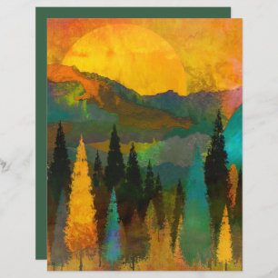 Papper för Forest Sunset Watercplor Scrapbook
