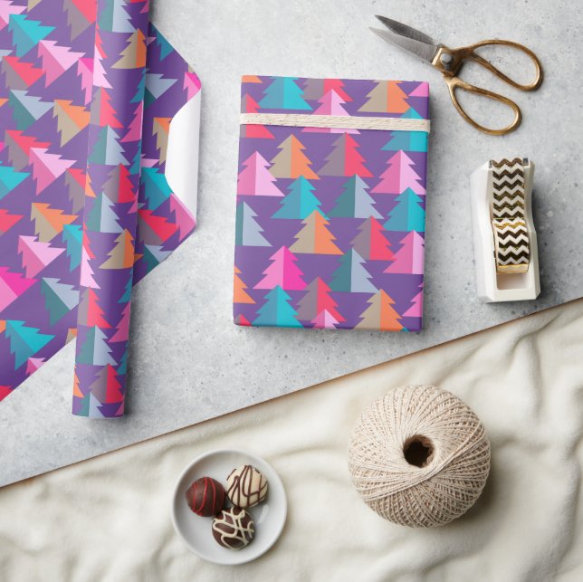 Papper för Geometric Julgran Lila Wrapping Presentpapper (Hantverk)