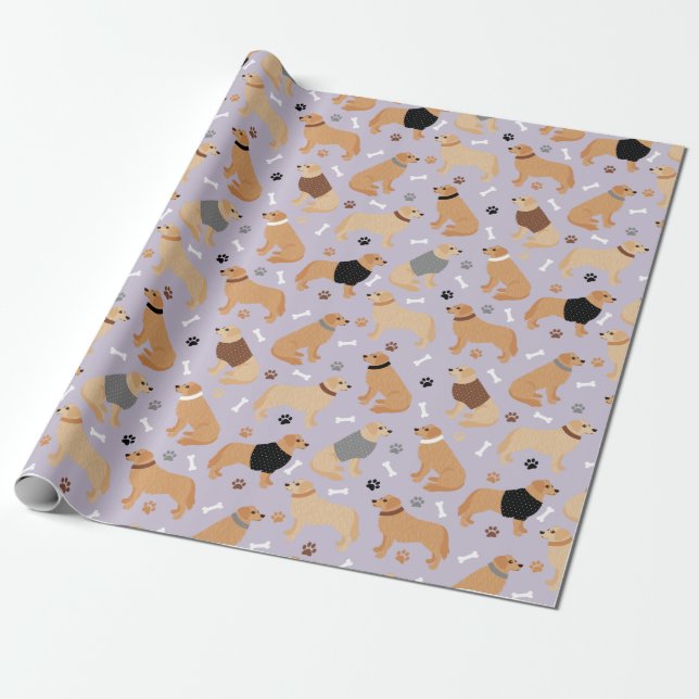 Papper för Golden Retriever Bones and Tass Wrappin Presentpapper (Utrullad)