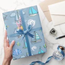 Papper för grått Sailing Boat Wrapping  Presentpapper