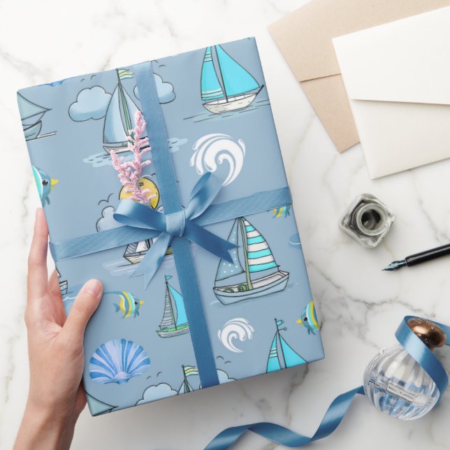 Papper för grått Sailing Boat Wrapping  Presentpapper (Gifting)