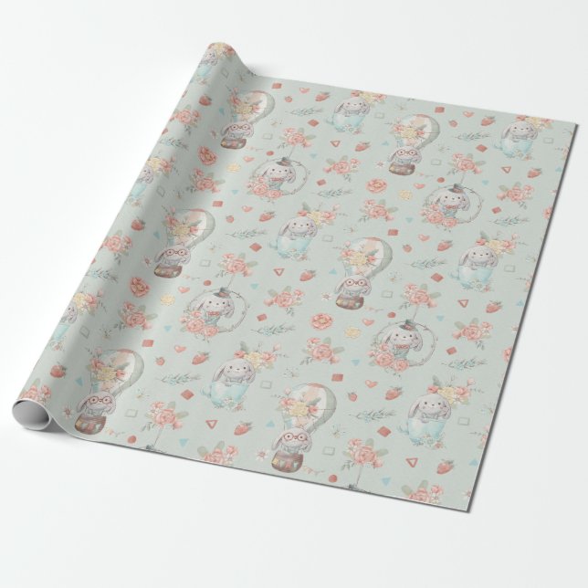 Papper för inkapsling av Cute Bunnies Mönster Presentpapper (Utrullad)