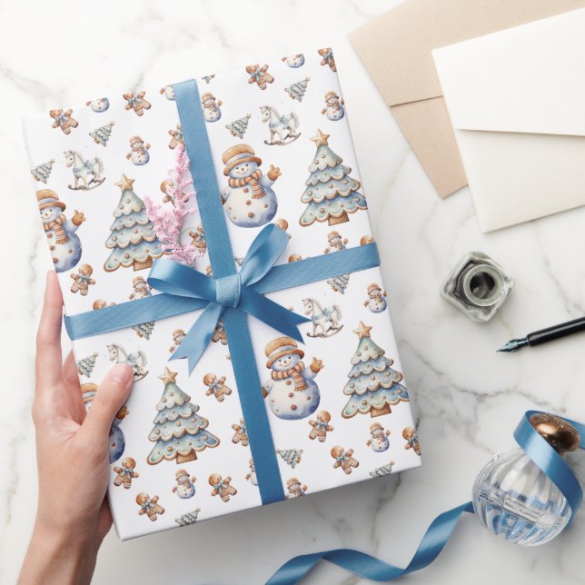 Papper för inkapsling av snögubbe Julgran Mönster Presentpapper (Gifting)