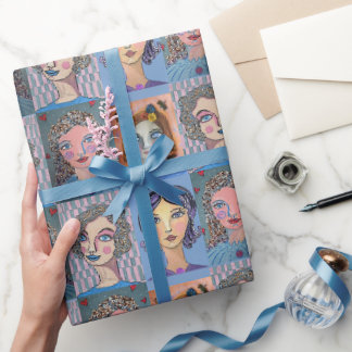 Papper för inpackning med fantasifulla kvinnor presentpapper
