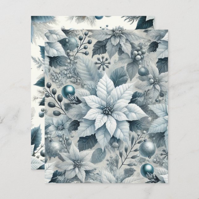 Papper för isig Blue and White Poinsettia Scrapboo (Fram/baksida)