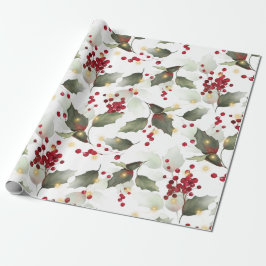 Papper för Jul Holly Light Garland Wrapping Presentpapper
