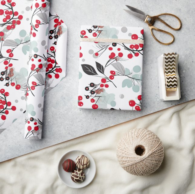 Papper för  julafton Holly Berry Wrapping Presentpapper (Hantverk)
